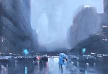 Mike Barr… Lluvia y Sensaciones acrílicas Pintura de una calle lloviendo por Mike barr