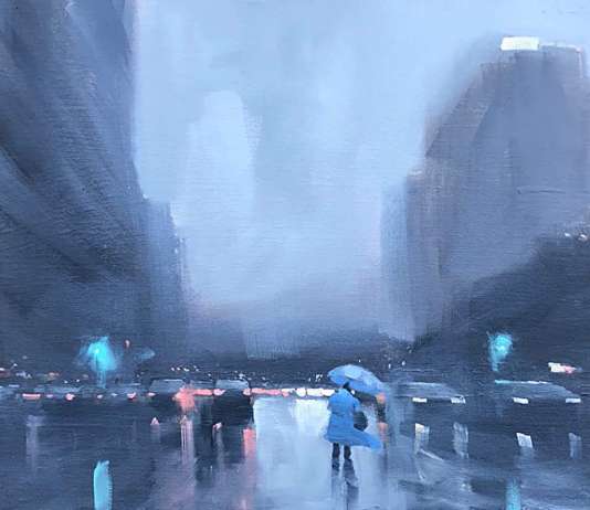 Mike Barr… Lluvia y Sensaciones acrílicas Pintura de una calle lloviendo por Mike barr